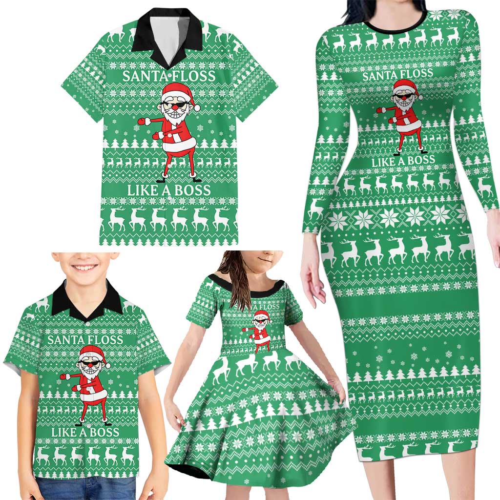 Funny Santa Claus Christmas Family Matching Long Sleeve Bodycon Dress and Hawaiian Shirt Xmas Holiday Patterns - Wonder Print Shop