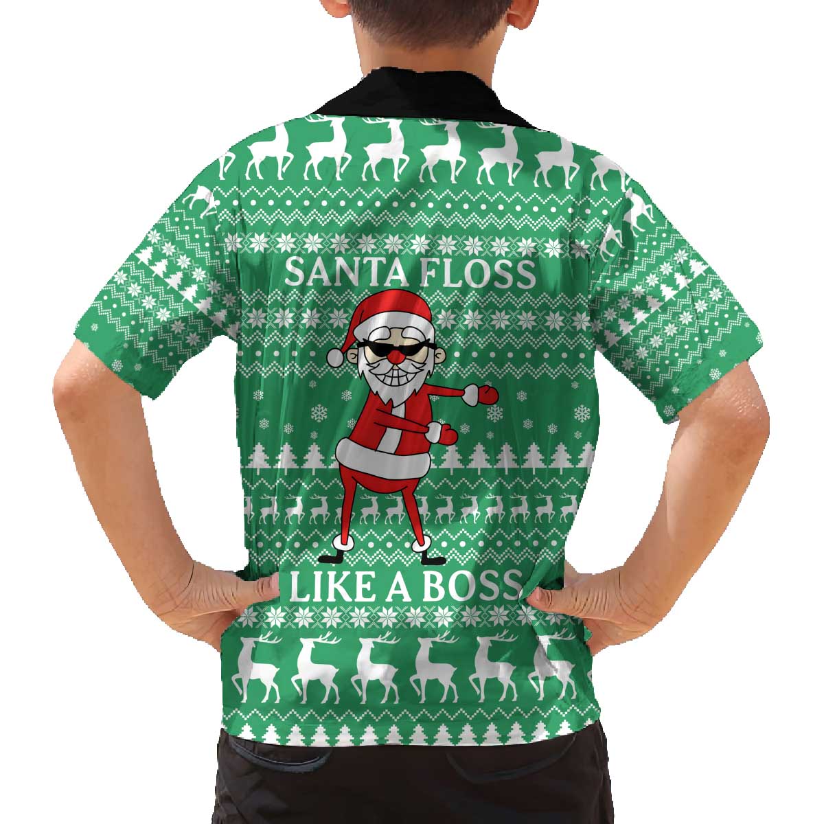 Funny Santa Claus Christmas Family Matching Off The Shoulder Long Sleeve Dress and Hawaiian Shirt Xmas Holiday Patterns - Wonder Print Shop