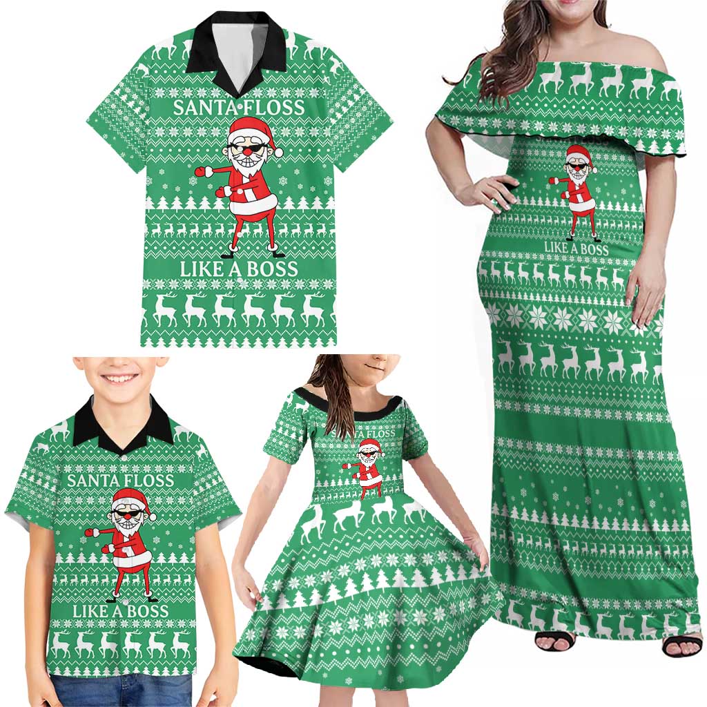 Funny Santa Claus Christmas Family Matching Off Shoulder Maxi Dress and Hawaiian Shirt Xmas Holiday Patterns - Wonder Print Shop