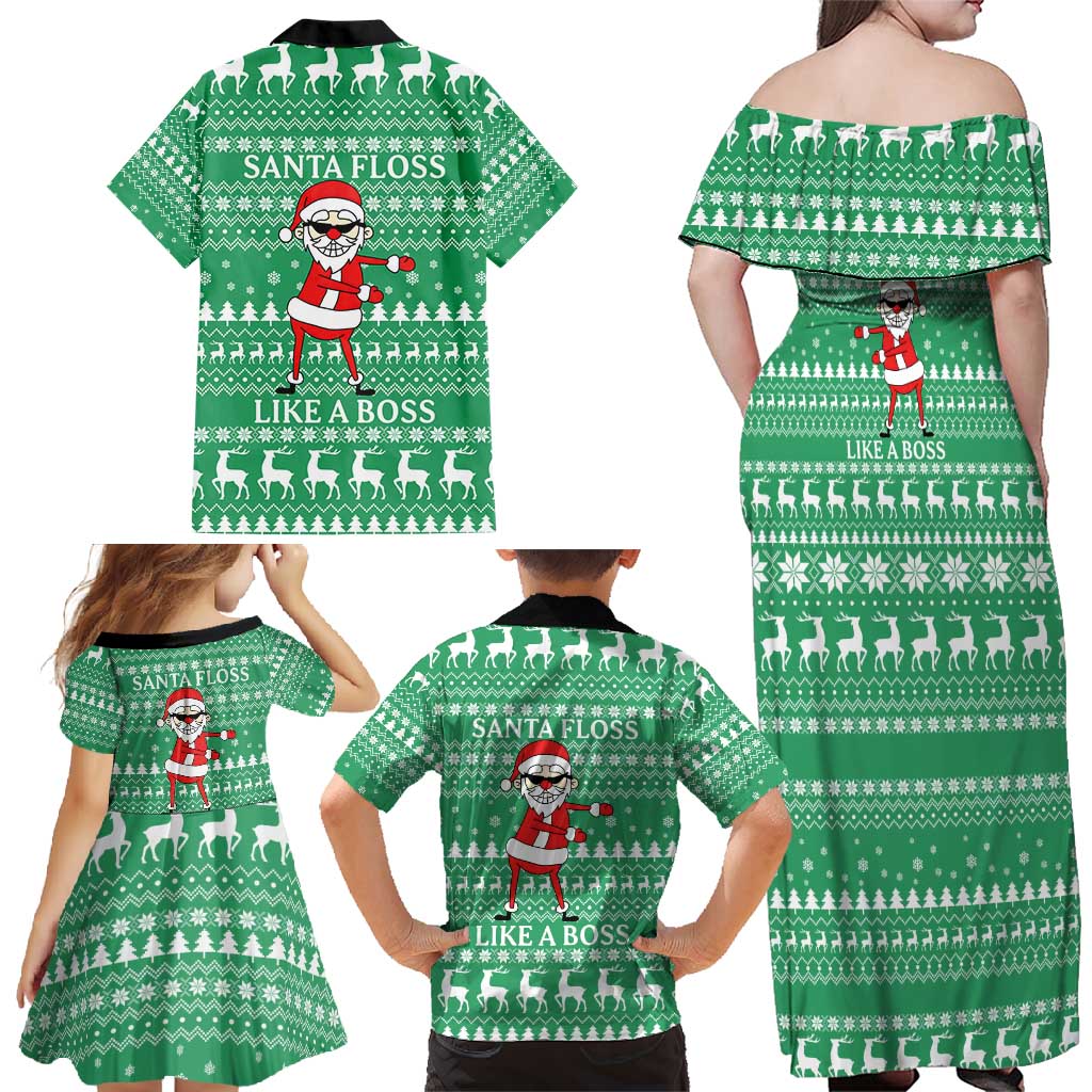 Funny Santa Claus Christmas Family Matching Off Shoulder Maxi Dress and Hawaiian Shirt Xmas Holiday Patterns - Wonder Print Shop