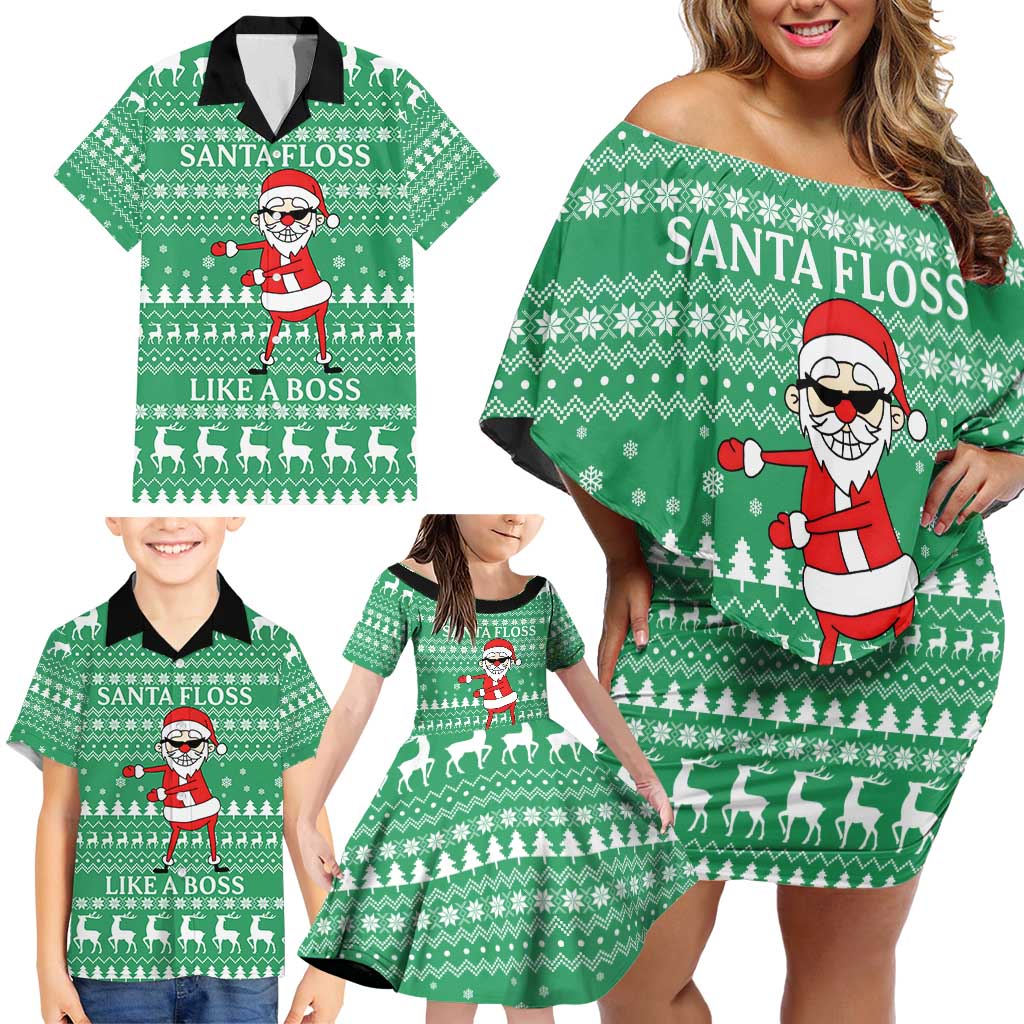 Funny Santa Claus Christmas Family Matching Off Shoulder Short Dress and Hawaiian Shirt Xmas Holiday Patterns - Wonder Print Shop