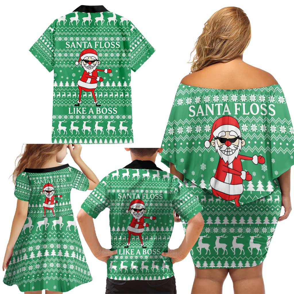 Funny Santa Claus Christmas Family Matching Off Shoulder Short Dress and Hawaiian Shirt Xmas Holiday Patterns - Wonder Print Shop