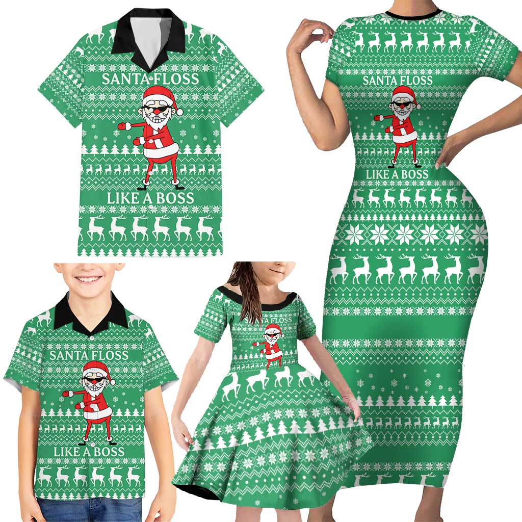 Funny Santa Claus Christmas Family Matching Short Sleeve Bodycon Dress and Hawaiian Shirt Xmas Holiday Patterns - Wonder Print Shop