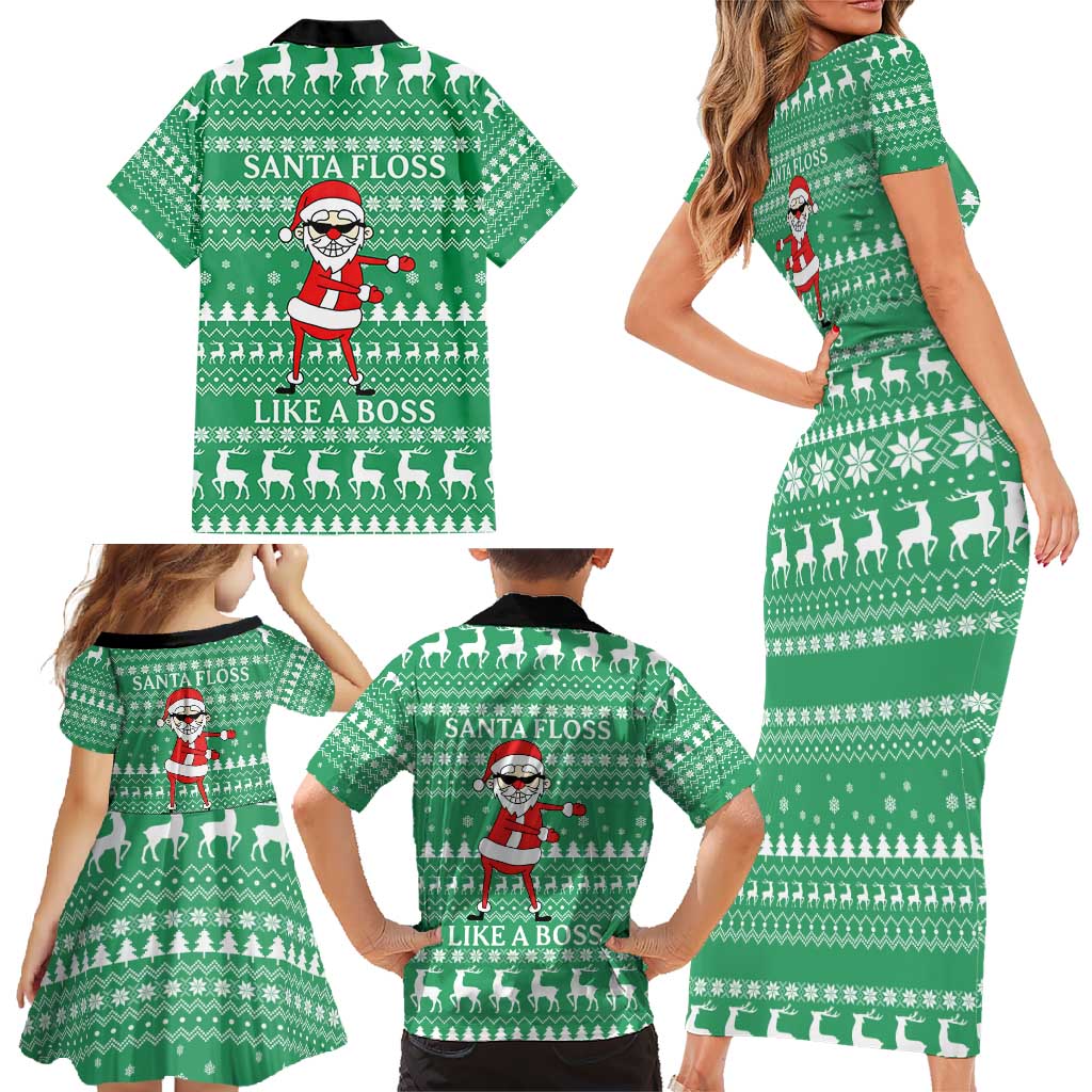 Funny Santa Claus Christmas Family Matching Short Sleeve Bodycon Dress and Hawaiian Shirt Xmas Holiday Patterns - Wonder Print Shop
