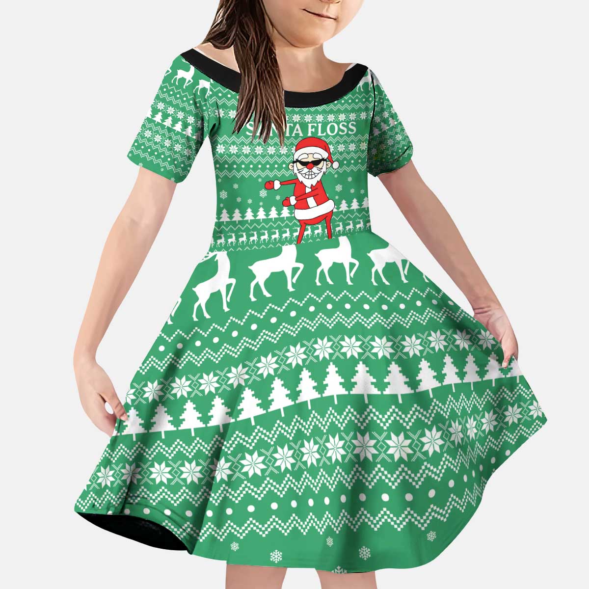 Funny Santa Claus Christmas Kid Short Sleeve Dress Xmas Holiday Patterns - Wonder Print Shop