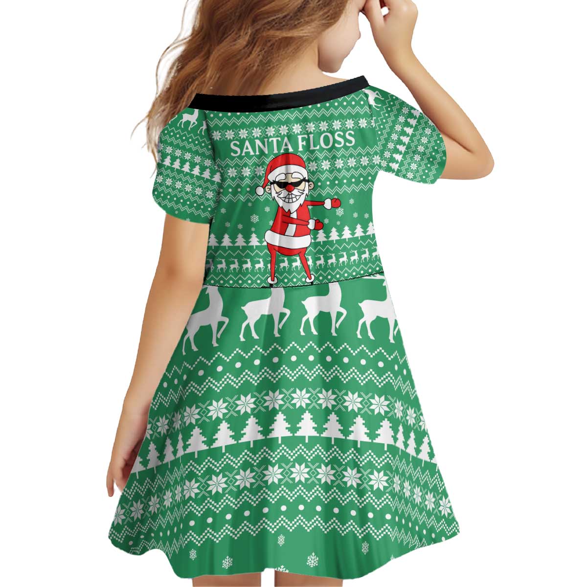 Funny Santa Claus Christmas Kid Short Sleeve Dress Xmas Holiday Patterns - Wonder Print Shop