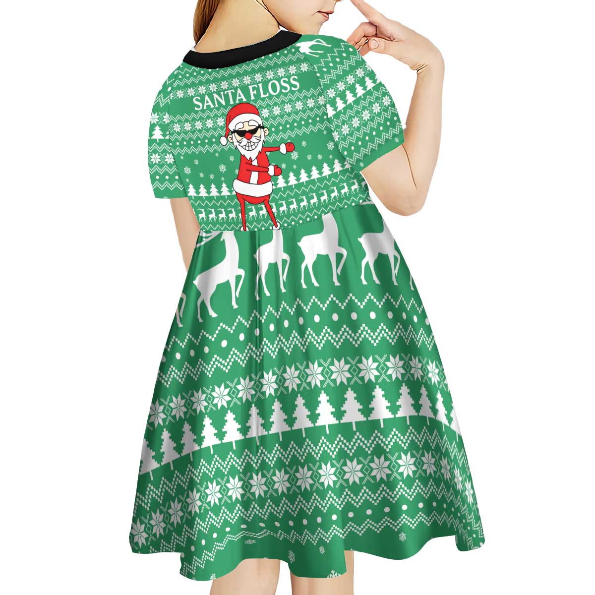 Funny Santa Claus Christmas Kid Short Sleeve Dress Xmas Holiday Patterns - Wonder Print Shop