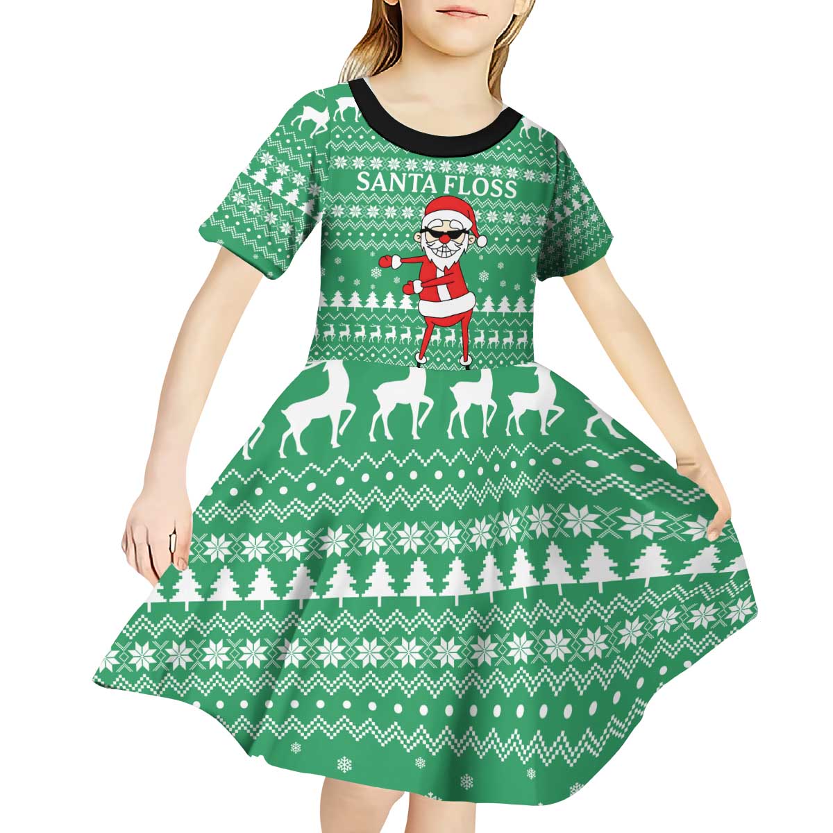 Funny Santa Claus Christmas Kid Short Sleeve Dress Xmas Holiday Patterns - Wonder Print Shop