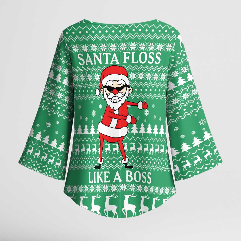 Funny Santa Claus Christmas Kimono Sleeve Blouse Xmas Holiday Patterns - Wonder Print Shop