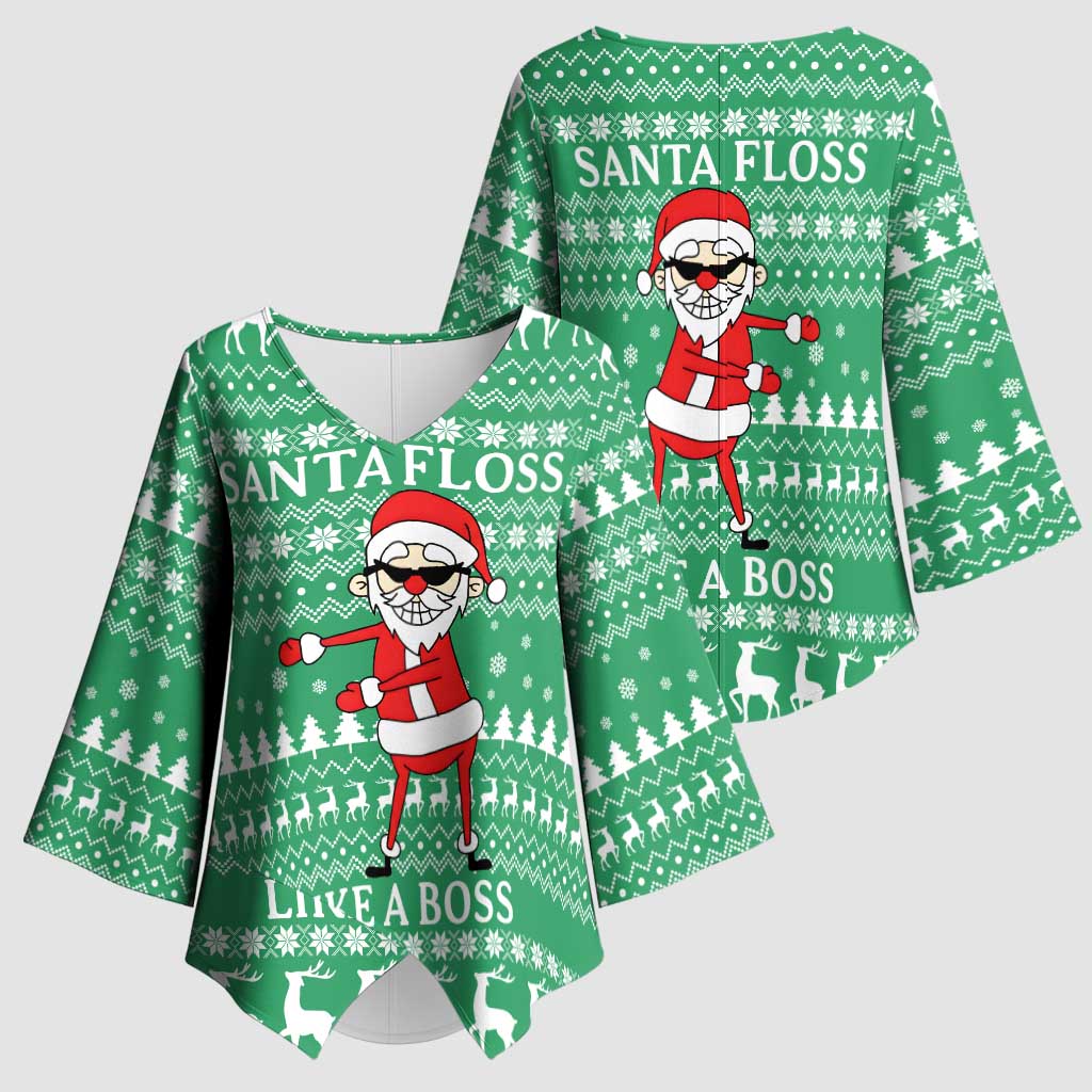 Funny Santa Claus Christmas Kimono Sleeve Blouse Xmas Holiday Patterns - Wonder Print Shop