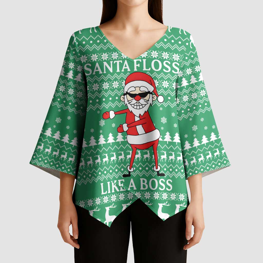 Funny Santa Claus Christmas Kimono Sleeve Blouse Xmas Holiday Patterns - Wonder Print Shop