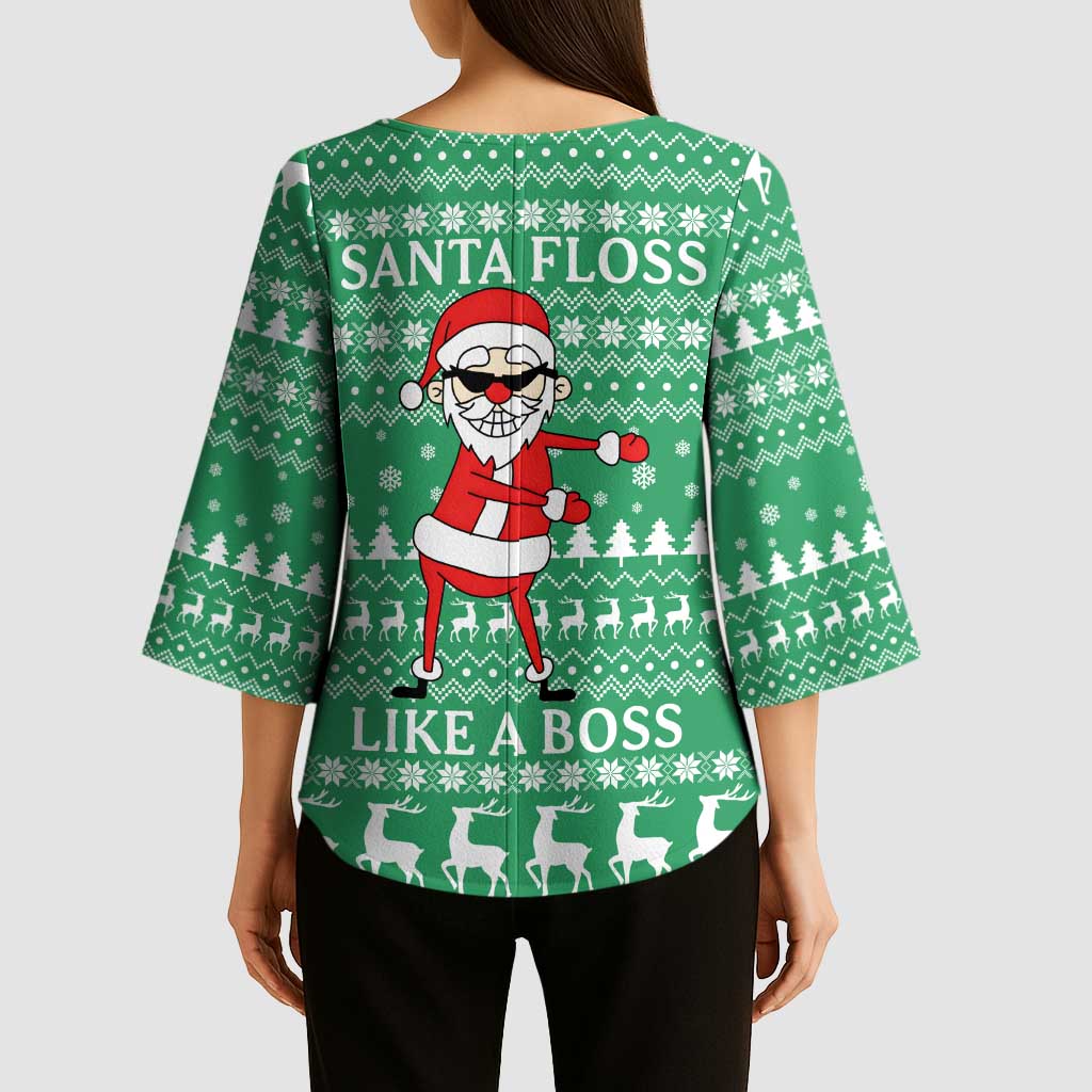 Funny Santa Claus Christmas Kimono Sleeve Blouse Xmas Holiday Patterns - Wonder Print Shop