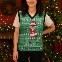 Funny Santa Claus Christmas Knitted V-Neck Vest Xmas Holiday Patterns - Wonder Print Shop