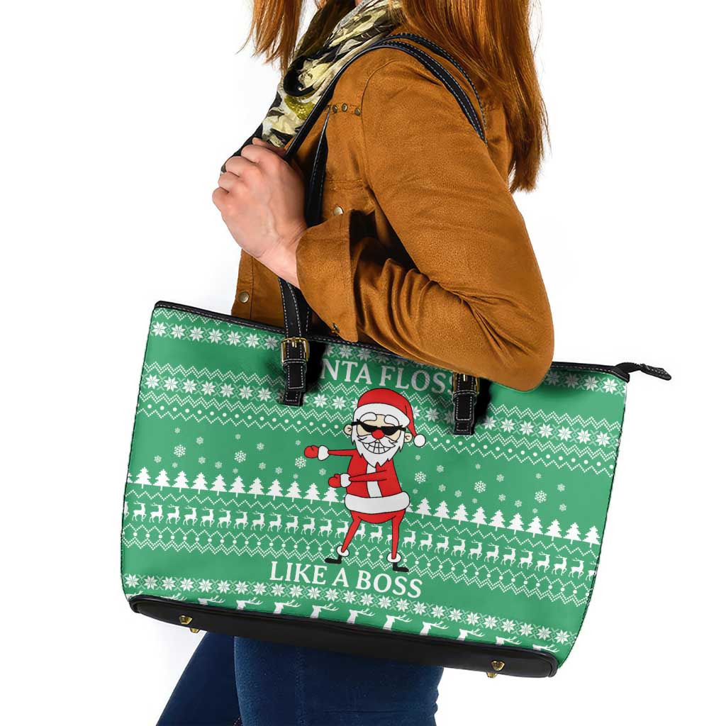 Funny Santa Claus Christmas Leather Tote Bag Xmas Holiday Patterns - Wonder Print Shop