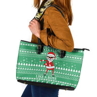 Funny Santa Claus Christmas Leather Tote Bag Xmas Holiday Patterns - Wonder Print Shop