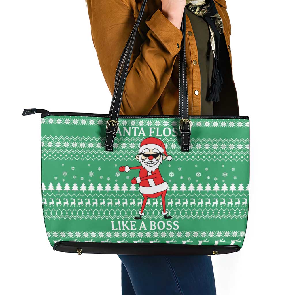 Funny Santa Claus Christmas Leather Tote Bag Xmas Holiday Patterns - Wonder Print Shop
