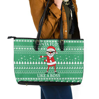 Funny Santa Claus Christmas Leather Tote Bag Xmas Holiday Patterns - Wonder Print Shop