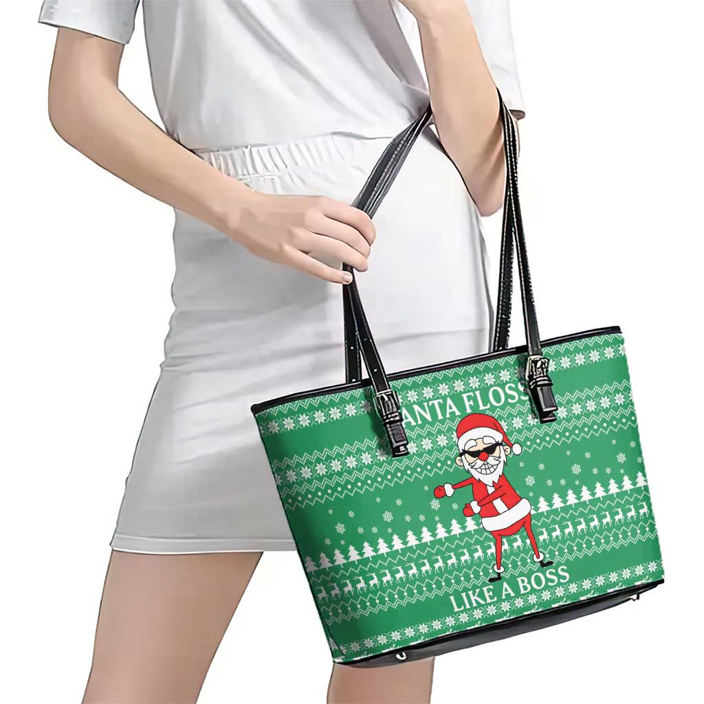 Funny Santa Claus Christmas Leather Tote Bag Xmas Holiday Patterns - Wonder Print Shop