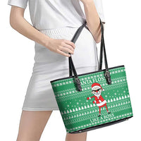 Funny Santa Claus Christmas Leather Tote Bag Xmas Holiday Patterns - Wonder Print Shop