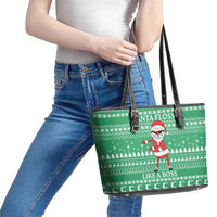 Funny Santa Claus Christmas Leather Tote Bag Xmas Holiday Patterns - Wonder Print Shop