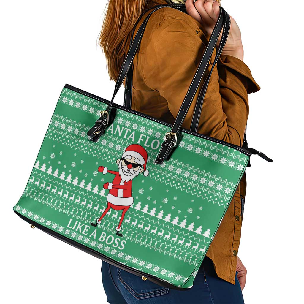 Funny Santa Claus Christmas Leather Tote Bag Xmas Holiday Patterns - Wonder Print Shop