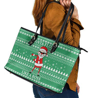 Funny Santa Claus Christmas Leather Tote Bag Xmas Holiday Patterns - Wonder Print Shop