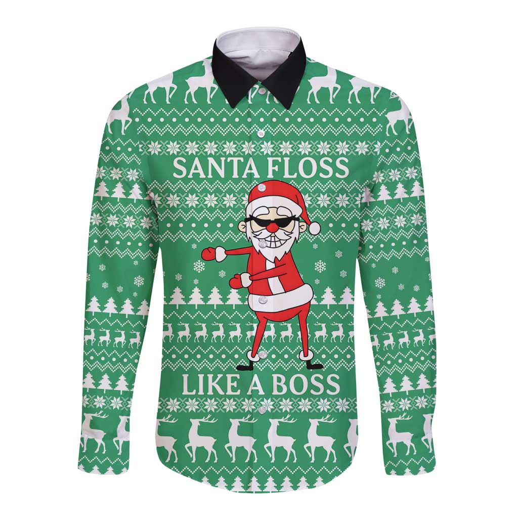 Funny Santa Claus Christmas Long Sleeve Button Shirt Xmas Holiday Patterns - Wonder Print Shop