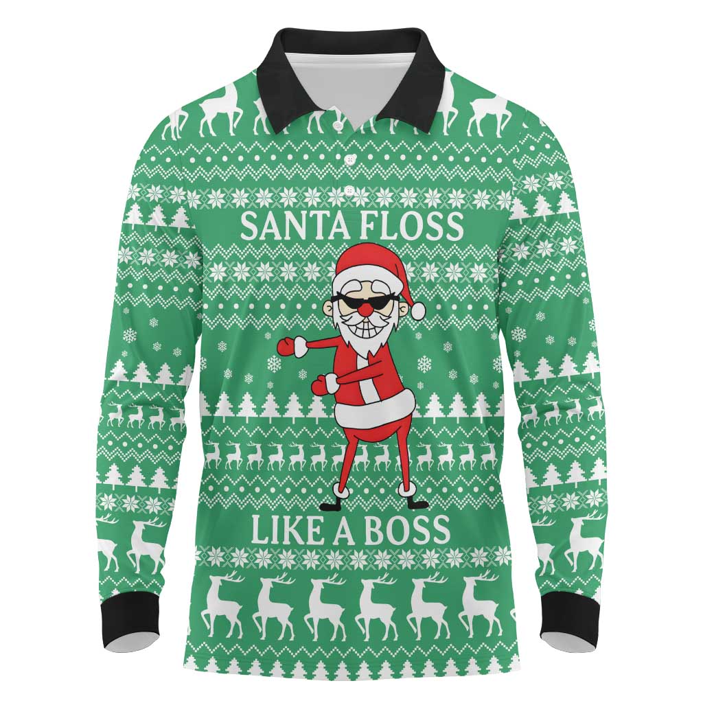 Funny Santa Claus Christmas Long Sleeve Polo Shirt Xmas Holiday Patterns - Wonder Print Shop