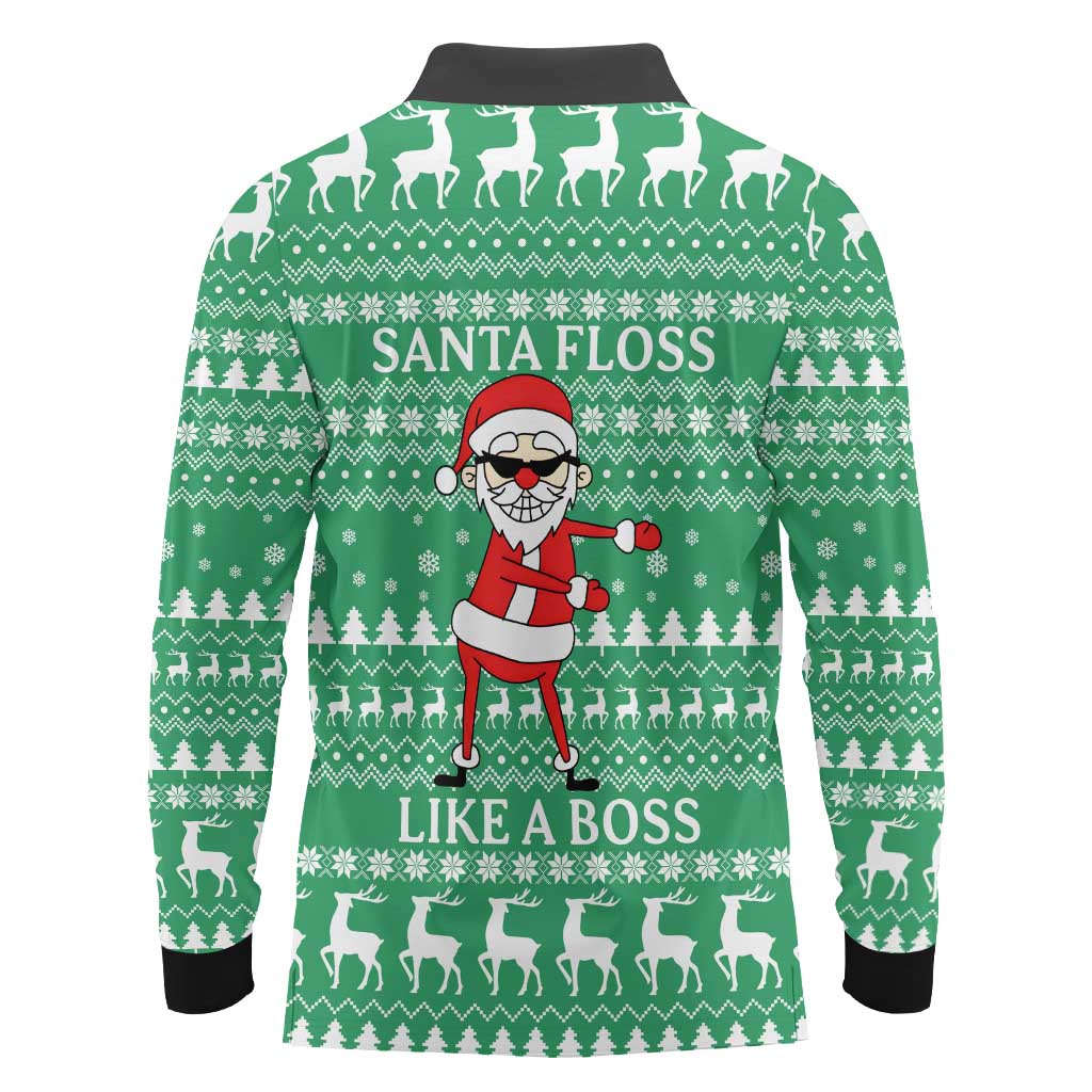 Funny Santa Claus Christmas Long Sleeve Polo Shirt Xmas Holiday Patterns - Wonder Print Shop