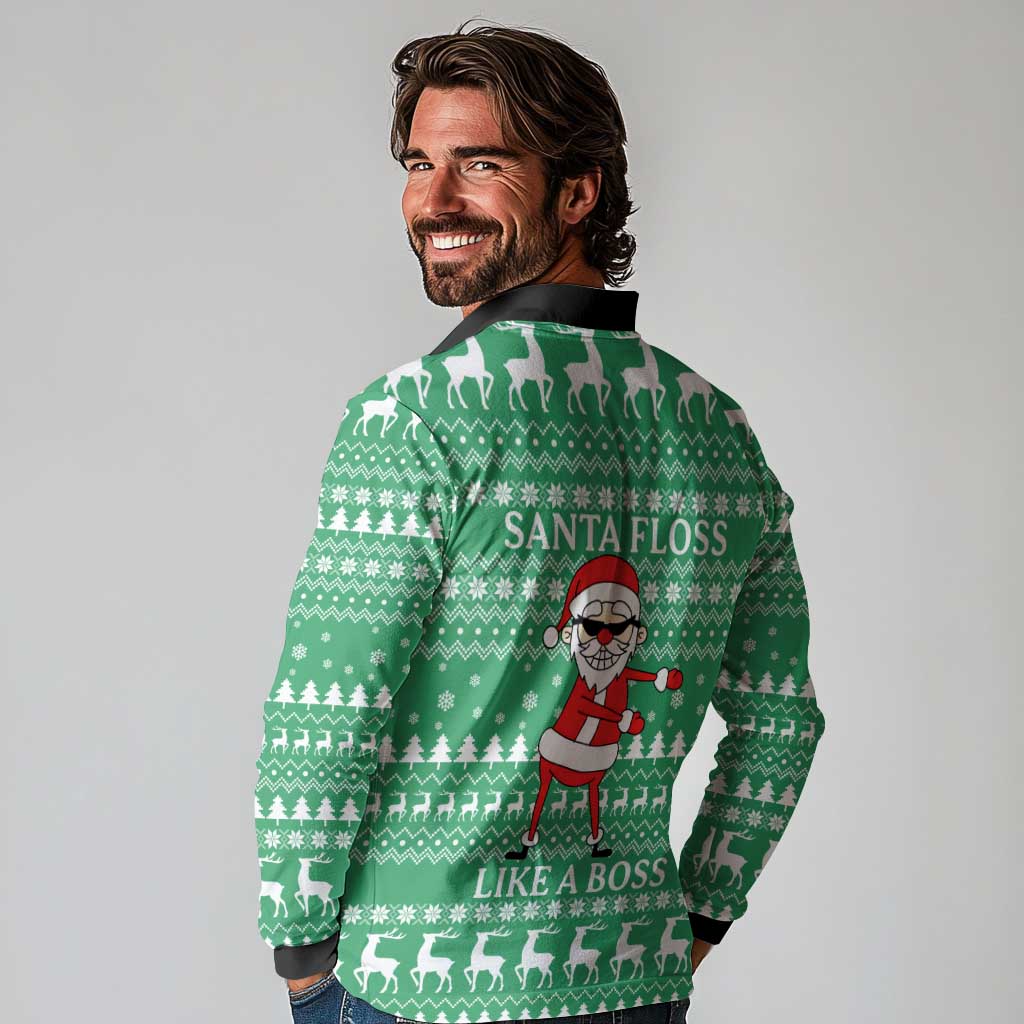 Funny Santa Claus Christmas Long Sleeve Polo Shirt Xmas Holiday Patterns - Wonder Print Shop