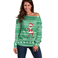 Funny Santa Claus Christmas Off Shoulder Sweater Xmas Holiday Patterns - Wonder Print Shop
