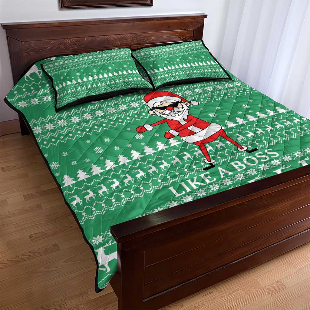 Funny Santa Claus Christmas Quilt Bed Set Xmas Holiday Patterns - Wonder Print Shop