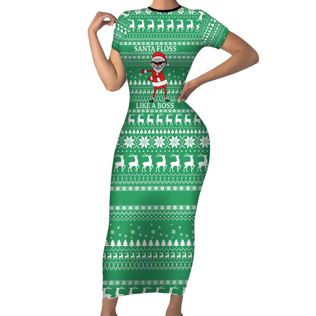 Funny Santa Claus Christmas Short Sleeve Bodycon Dress Xmas Holiday Patterns - Wonder Print Shop