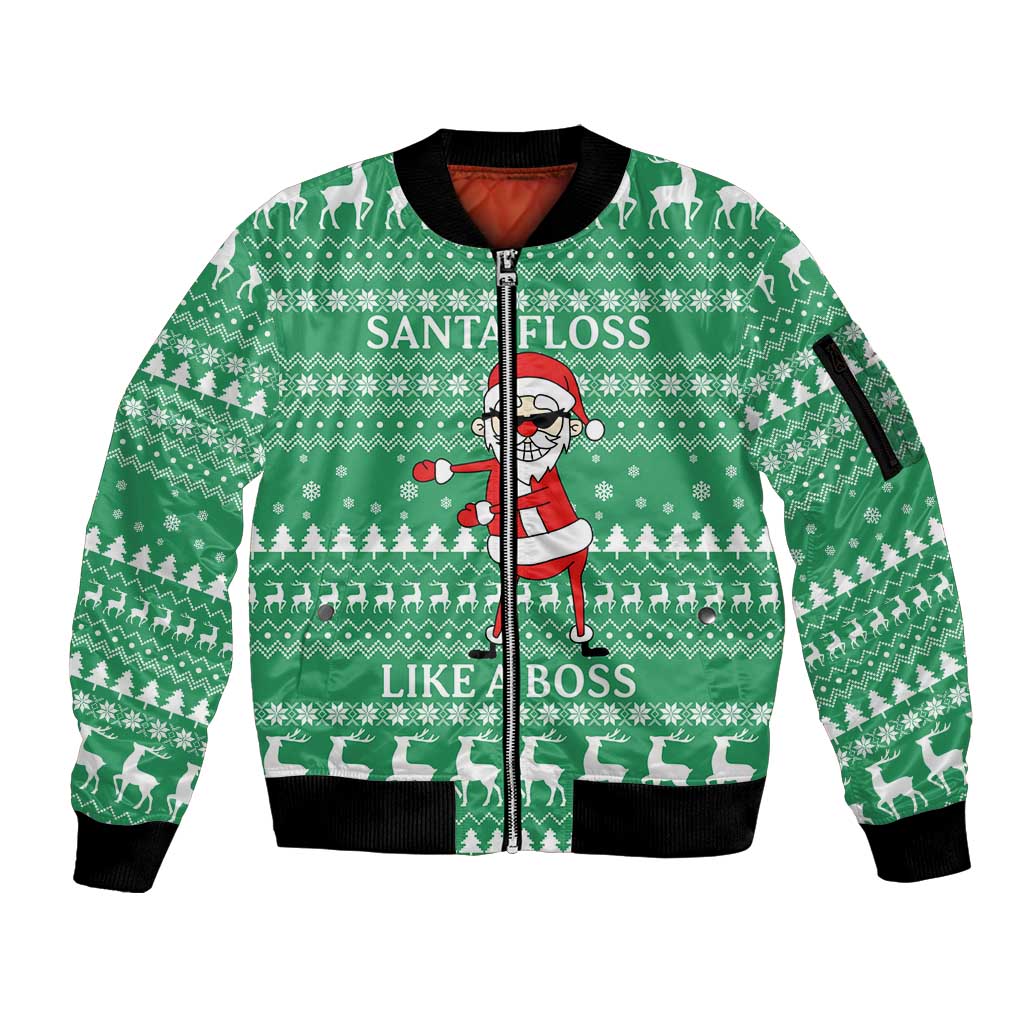 Funny Santa Claus Christmas Sleeve Zip Bomber Jacket Xmas Holiday Patterns - Wonder Print Shop