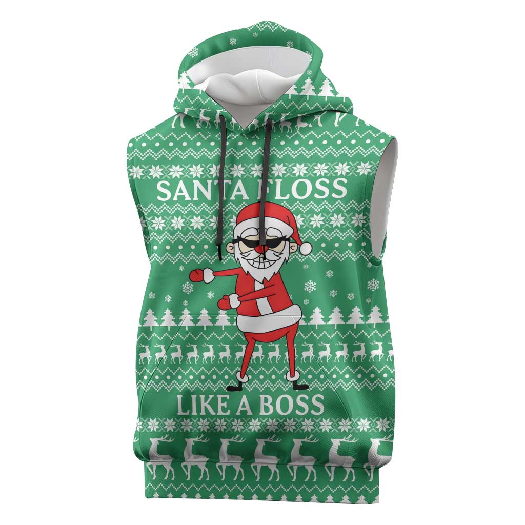 Funny Santa Claus Christmas Sleeveless Hoodie Xmas Holiday Patterns - Wonder Print Shop