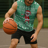 Funny Santa Claus Christmas Sleeveless Hoodie Xmas Holiday Patterns - Wonder Print Shop