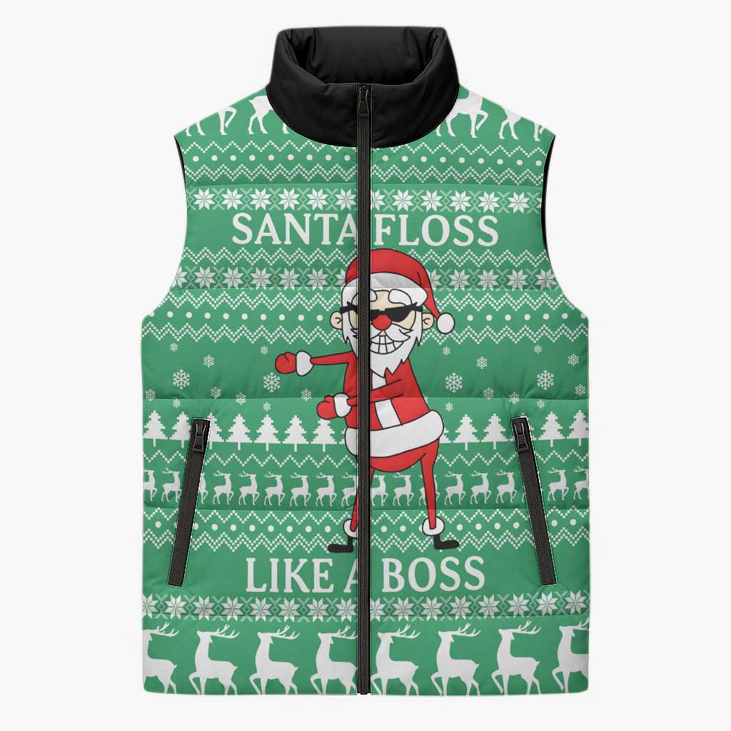 Funny Santa Claus Christmas Sleeveless Puffer Jacket Xmas Holiday Patterns - Wonder Print Shop