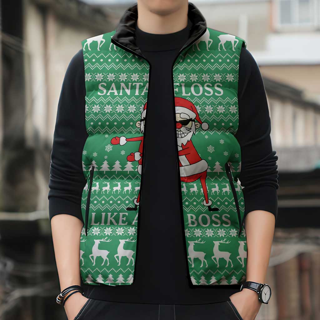 Funny Santa Claus Christmas Sleeveless Puffer Jacket Xmas Holiday Patterns - Wonder Print Shop