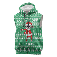 Funny Santa Claus Christmas Sleeveless Zip Hoodie Xmas Holiday Patterns - Wonder Print Shop