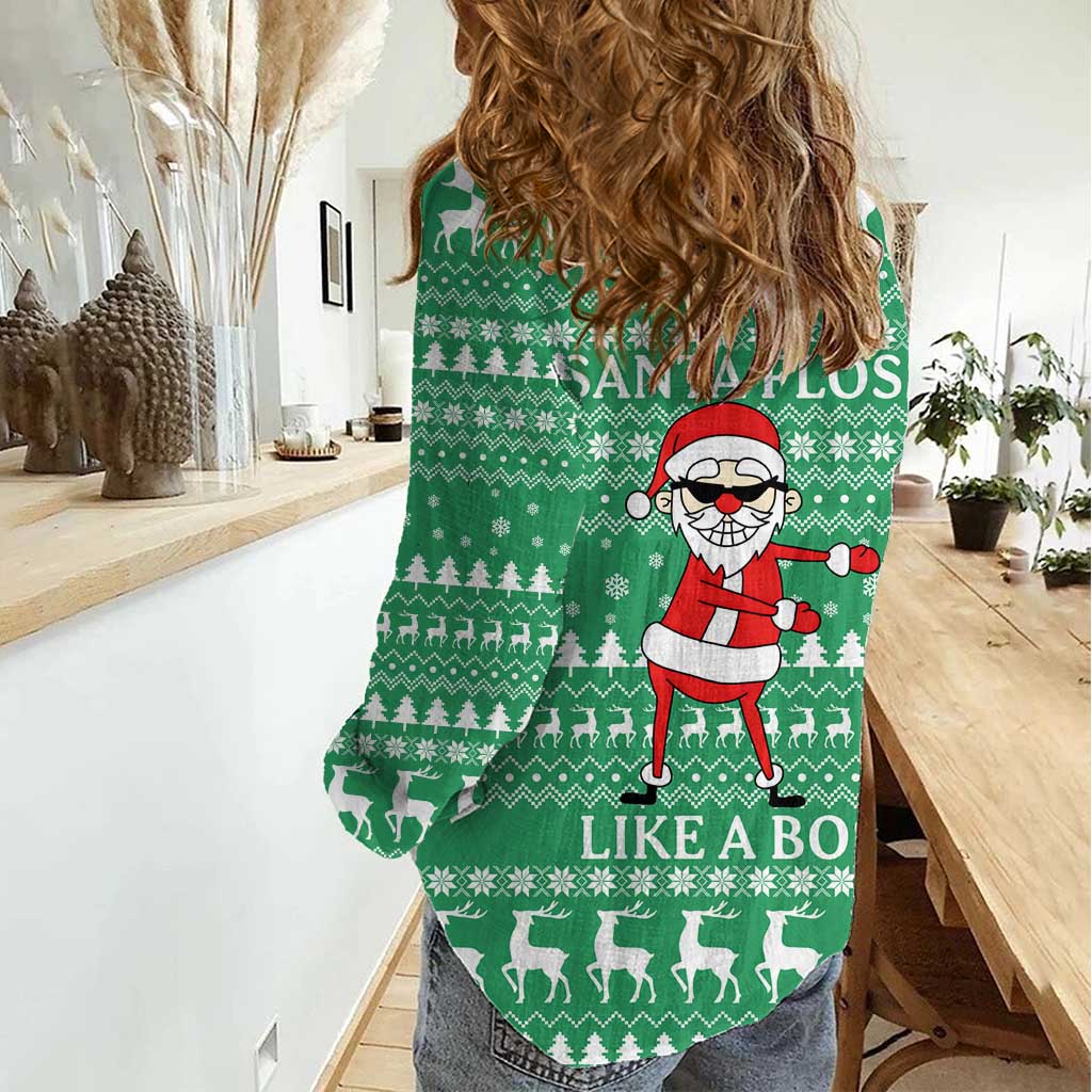 Funny Santa Claus Christmas Women Casual Shirt Xmas Holiday Patterns - Wonder Print Shop