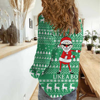 Funny Santa Claus Christmas Women Casual Shirt Xmas Holiday Patterns - Wonder Print Shop