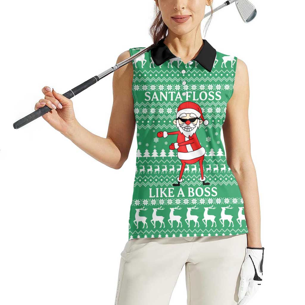 Funny Santa Claus Christmas Women Sleeveless Polo Shirt Xmas Holiday Patterns - Wonder Print Shop