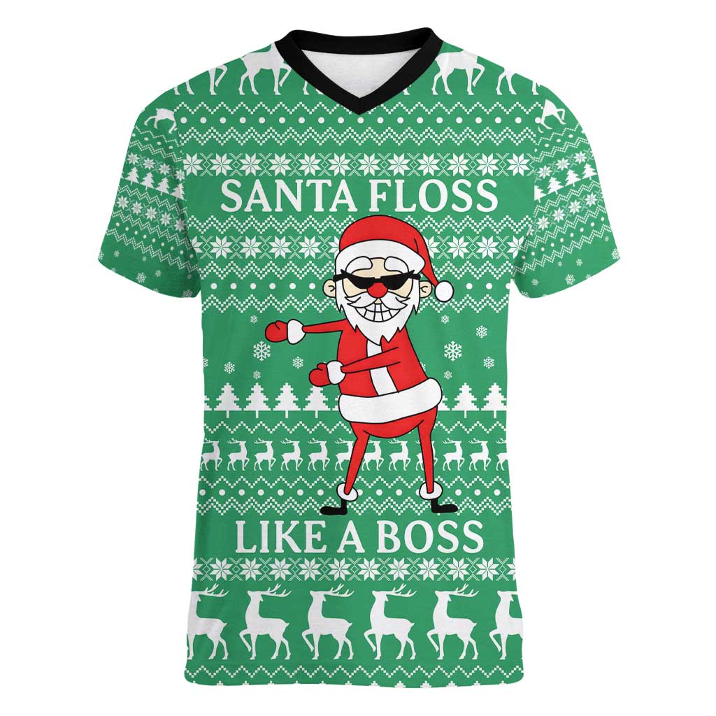 Funny Santa Claus Christmas Women V-Neck T-Shirt Xmas Holiday Patterns - Wonder Print Shop