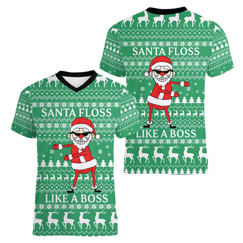 Funny Santa Claus Christmas Women V-Neck T-Shirt Xmas Holiday Patterns - Wonder Print Shop