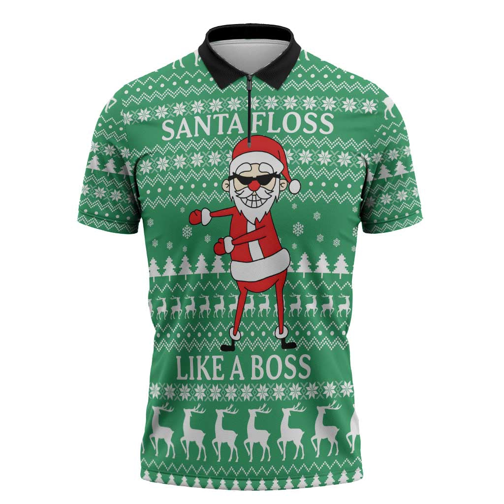 Funny Santa Claus Christmas Zipper Polo Shirt Xmas Holiday Patterns - Wonder Print Shop