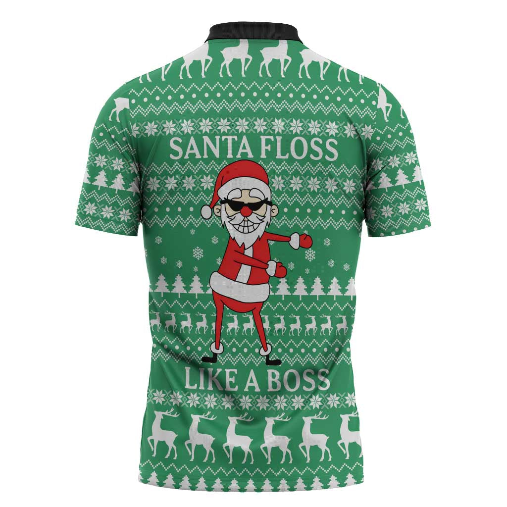 Funny Santa Claus Christmas Zipper Polo Shirt Xmas Holiday Patterns - Wonder Print Shop