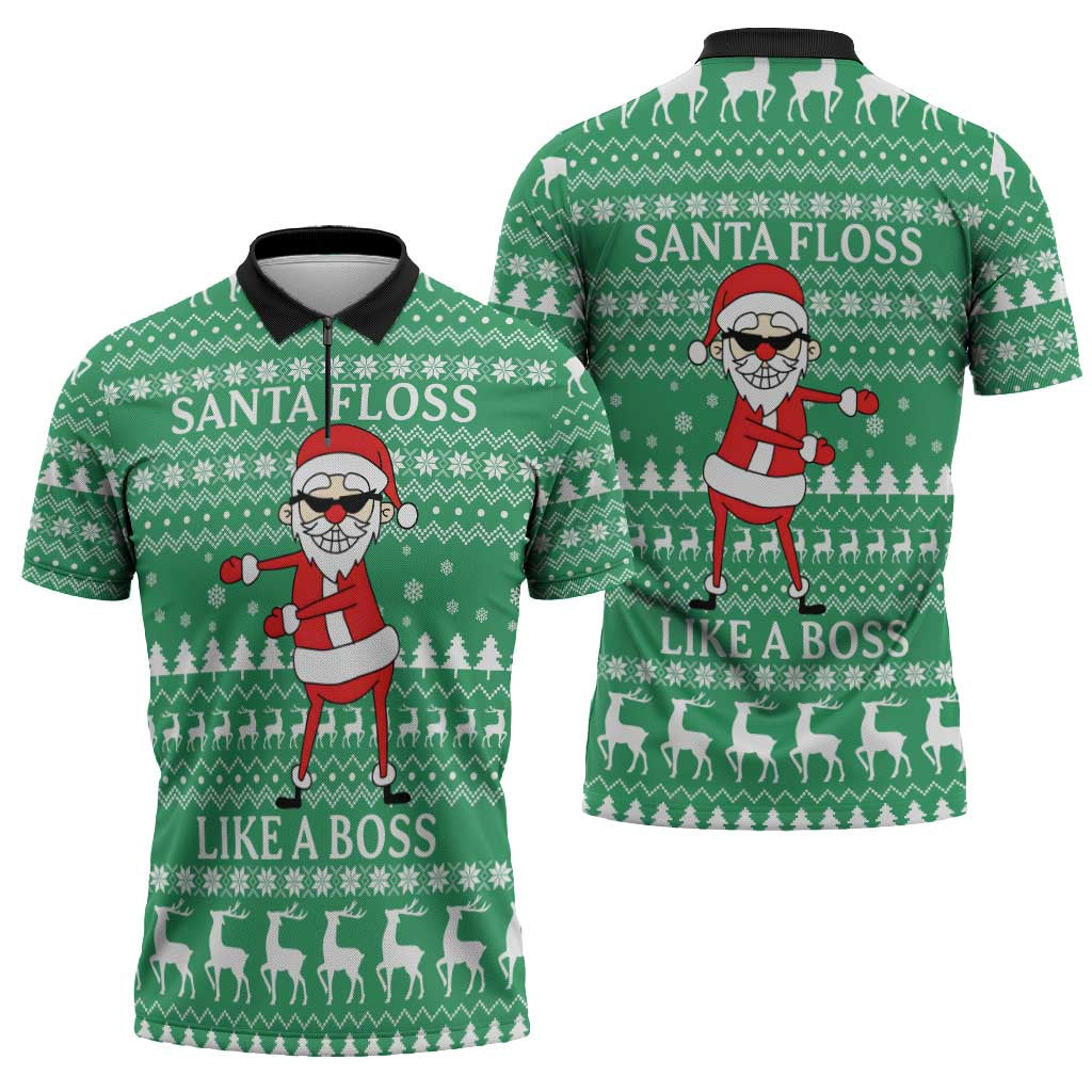 Funny Santa Claus Christmas Zipper Polo Shirt Xmas Holiday Patterns - Wonder Print Shop