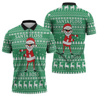 Funny Santa Claus Christmas Zipper Polo Shirt Xmas Holiday Patterns - Wonder Print Shop
