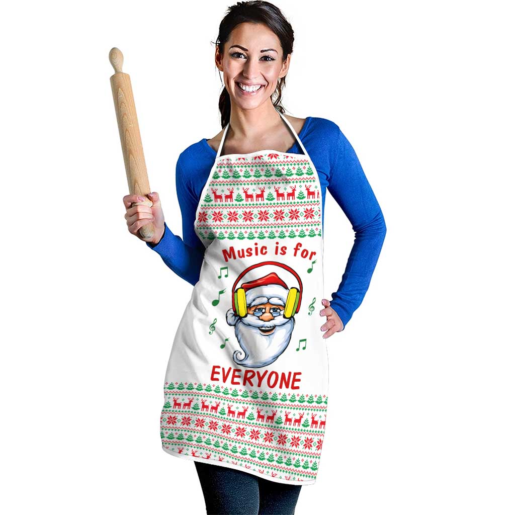Funny Santa Music Is For Everyone Christmas Apron Xmas Holiday Patterns - Wonder Print Shop