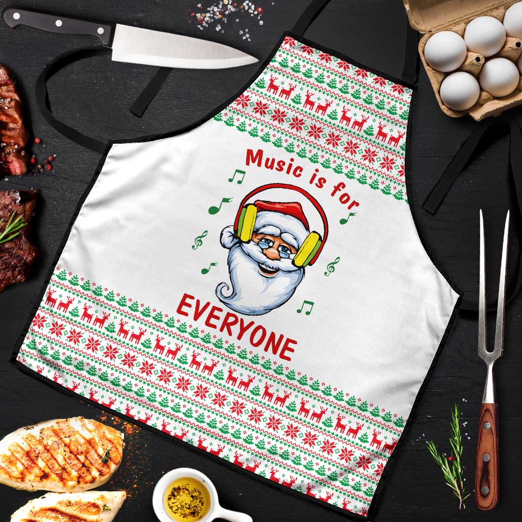 Funny Santa Music Is For Everyone Christmas Apron Xmas Holiday Patterns - Wonder Print Shop